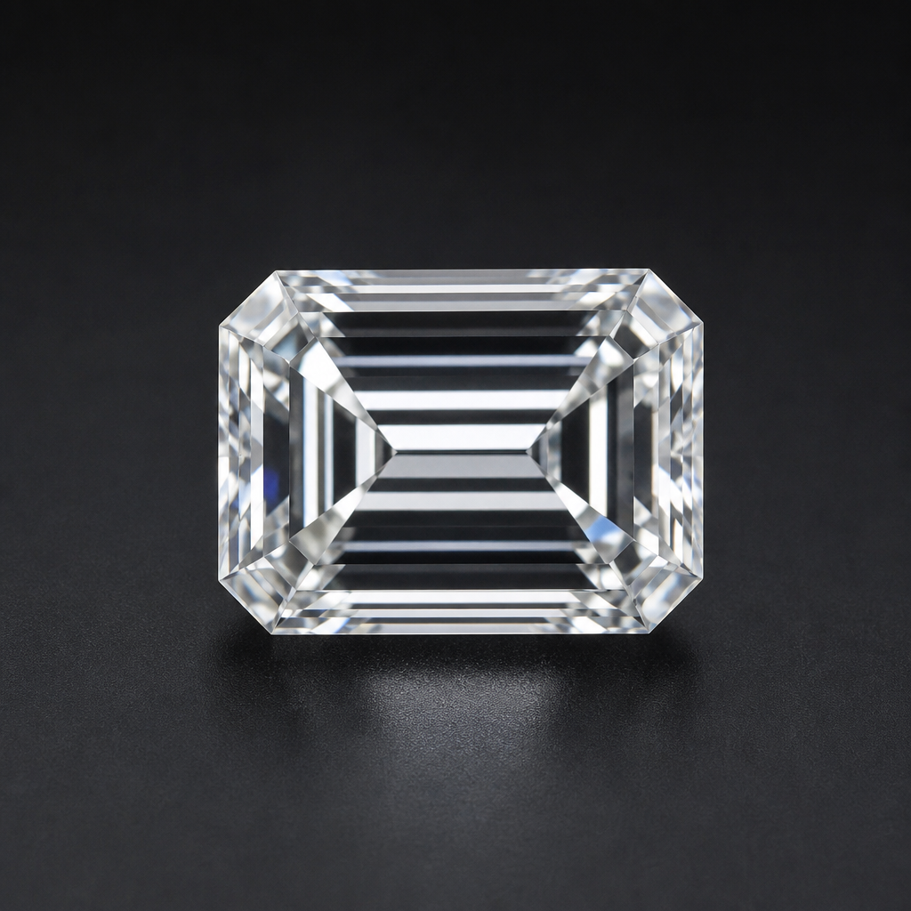 Shape illustration of a 1.04 ct emerald diamond. Individual stone photography can be uploaded in Admin.