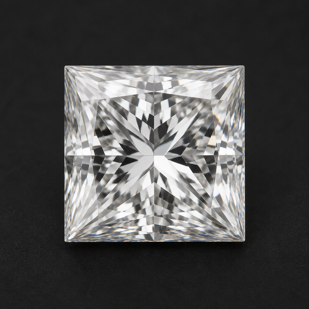 Shape illustration of a 0.90 ct princess diamond. Individual stone photography can be uploaded in Admin.